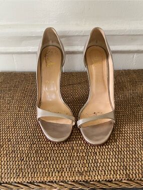 Christian Louboutin Metallic Nude Open-Toe Heels